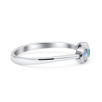 Three Stone Round Thumb Ring Oxidized Statement Fashion Ring Band Simulated Moonstone, Turquoise, Tiger Eye 925 Sterling Silver